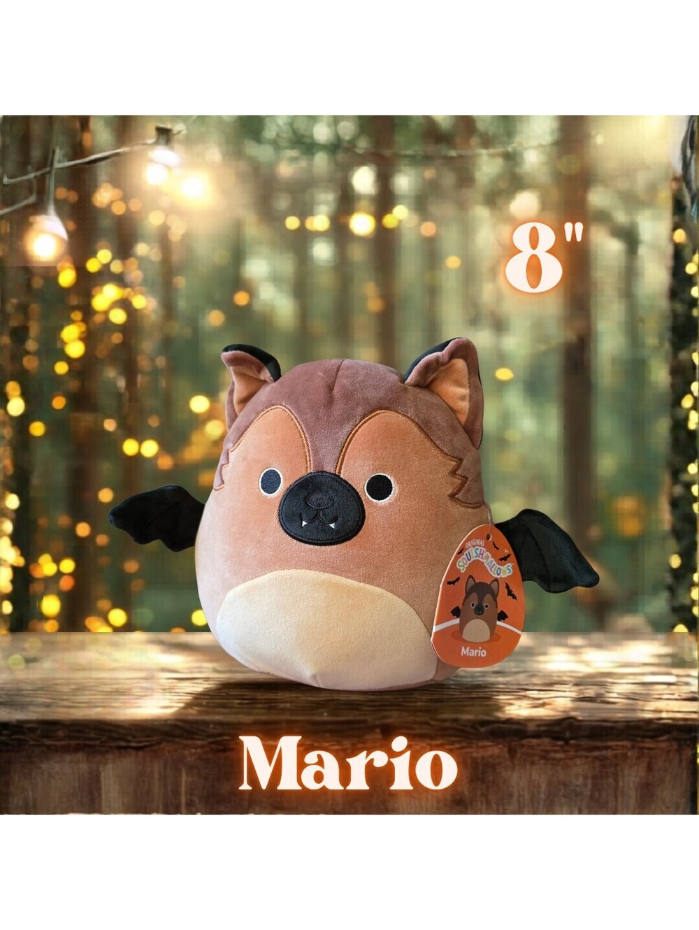 NWT Squishmallows Mario the German Shepard Halloween Bat Edition 8"